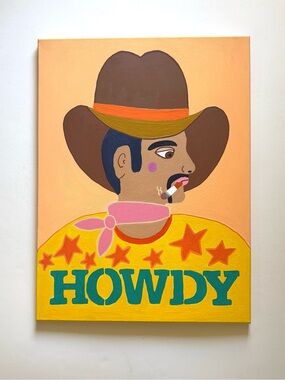 Howdy Cowboy Wall Art - Yellow & Brown Illustration